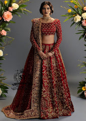 This Deep Maroon bridal dress, with carefully crafted Lehenga Choli details and impeccable finishes, will make every bride feel like a divine princess on her big day.