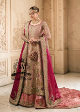 Unleash your inner star with our exquisite haute couture wedding dress, where modern elegance meets sophisticated warmth! This stunning Pishwas is designed to make you feel like royalty, with its delicate hand-embroidered technique and dramatic farshi Lehenga.