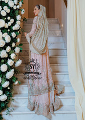 You can conquer the world! Exclusive Bridal dress style with perfect Lehenga lines. Underline your status with Fair Pink Wedding dress.