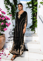 Be dazzling with this elegant black velvet Kaftan dress. Designed with both classic and modern lines, black velvet Kaftan dresses add a sophisticated touch to your wardrobe. Experience the elegance of this unique Embellished Kaftan at Shazia Yasin.