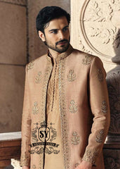 Golden Beige Luxury Men's Wedding Prince Coat Outfits San Jose California Sikh wedding fashion trends
