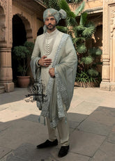 Luxury Sherwani Style for Men's Wedding Phoenix Arizona USA Designer Embroidered Light Green Sherwani for Groom