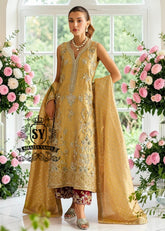 Get ready to make every occasion special with this gold straight shirt. The contrasting trousers are meticulously embroidered with intricate designs of mukesh, dabka, naksi, and zardozi, giving them a shimmering sparkle.