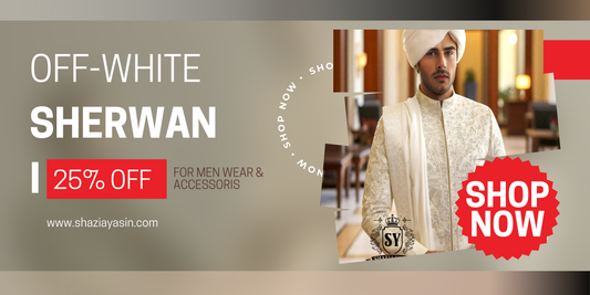 Personalize your custom-made men's Off-White Sherwani suit. Choose all the details of your men's Luxury Off-White Sherwani suit, and we'll tailor it to your specifications.
