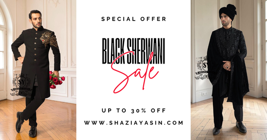 The New wedding Sherwani collections by Shazia Yasin present groom's Black Sherwani suit options that will make you look like a true gentleman.