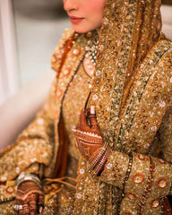 Beautiful Heavy Gold hand Embellished Nikah Bridal Dress