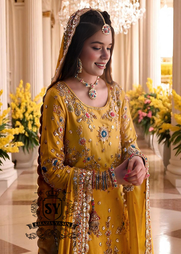 Yellow Dress for Mayon Mehndi Function With Price Flower Mound Texas USA Bridal Gharara Style For Bride