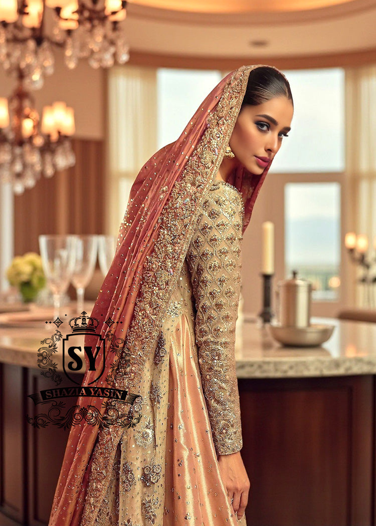 Pakistani Bridal Dress Queen Coral Farshi Lehenga Style Berkeley California USA Fantastically Radiant Long A-Line Shirt Wedding Outfit