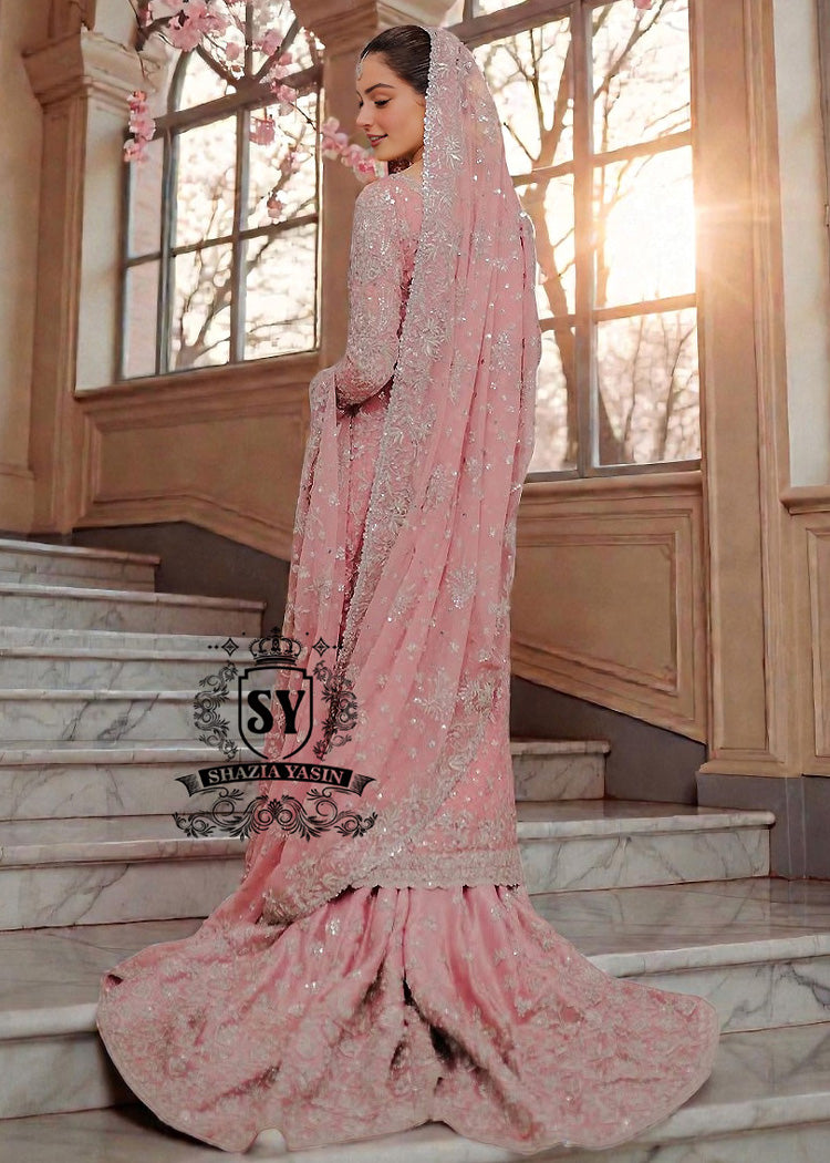 Embrace a rich history with our traditional jamawar Farshi Lehenga which is paired with luxuriant silk chiffon A-line long shirt and Dupatta.