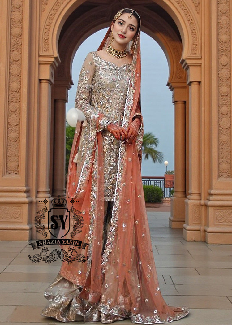 Stepping into forever in this Gharara from the 2026 Bridal Collection. A Divine Gharara dress with delicate Gota lace and a touch of heavenly elegance, perfect for a classic Nikkah ceremony.
