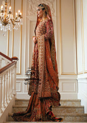 Barn Red red lehenga for a Pakistani wedding ceremony is a Mughal-inspired Bridal dress adorned with lightest hand embroidery and exquisite embellishments that will make you look stunning at your wedding. Fast Shipping available.