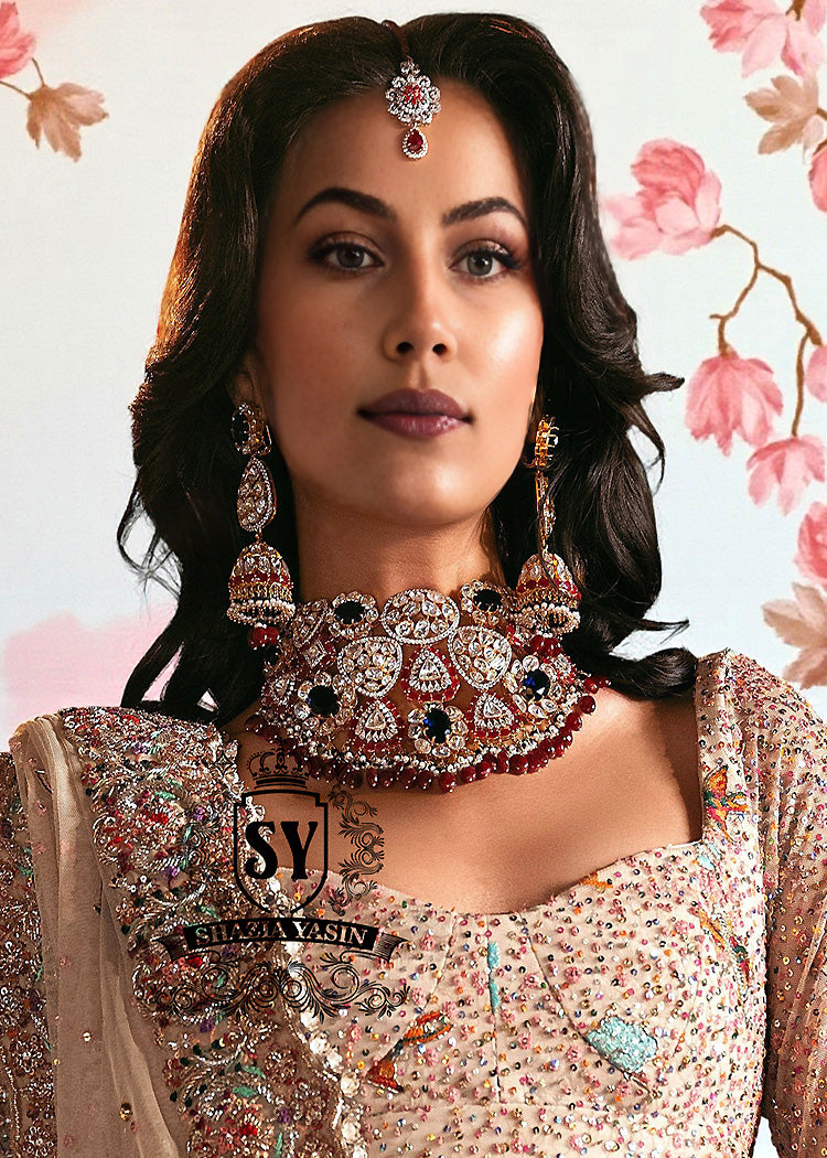 Bridal Jewellery Set for Wedding Dark Sapphire Wedding Jewellery for Walima Reception with Diamond Polki Gemstones