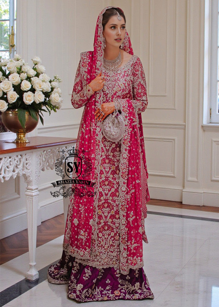 A dream wedding dress, designed to enhance the beauty and elegance of the wearer. This exquisite long shirt silhouette perfectly blends A-line Lehenga style with a touch of sophistication. 