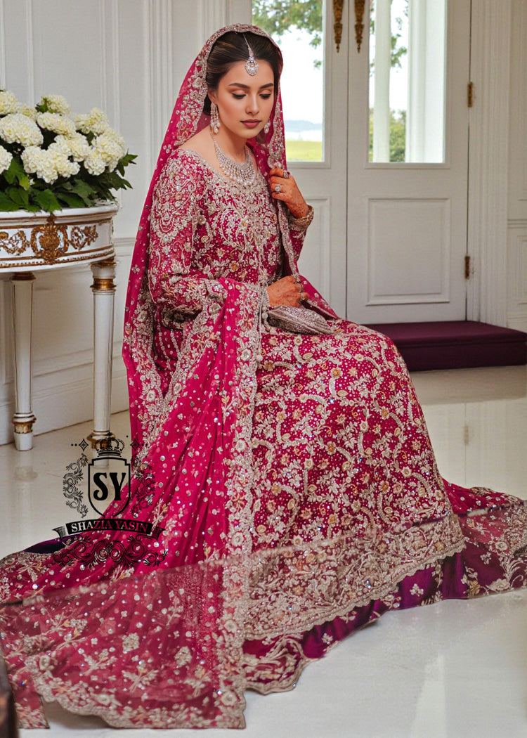 A dream wedding dress, designed to enhance the beauty and elegance of the wearer. This exquisite long shirt silhouette perfectly blends A-line Lehenga style with a touch of sophistication. 