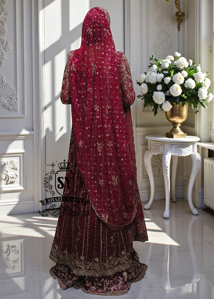 A dream wedding dress, designed to enhance the beauty and elegance of the wearer. This exquisite long shirt silhouette perfectly blends A-line Lehenga style with a touch of sophistication. 