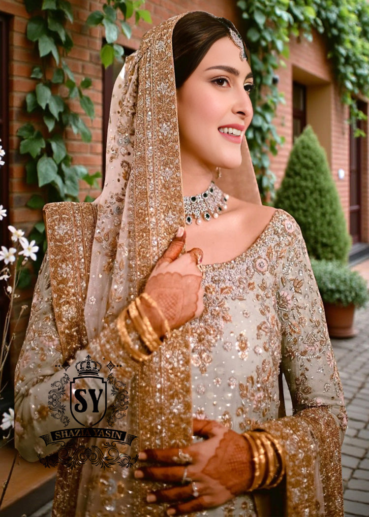 A Bridal dress woven from your dreams: incredibly magnificent, so that you feel like the heroine of your own fairy tale. A Two legged Lehenga silhouette, delicate embellishments, and a whisper of drama.