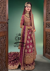 An elegant long Pishwas hand embellished wedding dress designed for the modern bride who wants to truly feel luxury on her wedding day. This dress is ideal for brides searching for a modern wedding dress, farshi bridal lehenga, or a lehenga wedding dress with train.