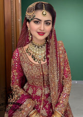 An elegant long Pishwas hand embellished wedding dress designed for the modern bride who wants to truly feel luxury on her wedding day. This dress is ideal for brides searching for a modern wedding dress, farshi bridal lehenga, or a lehenga wedding dress with train.