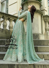 Experience the epitome of haute couture bridal fashion with Shazia Yasin's iconic Lehenga choli dresses, where soft Chiffon meets stunning silhouettes and unparalleled craftsmanship.
