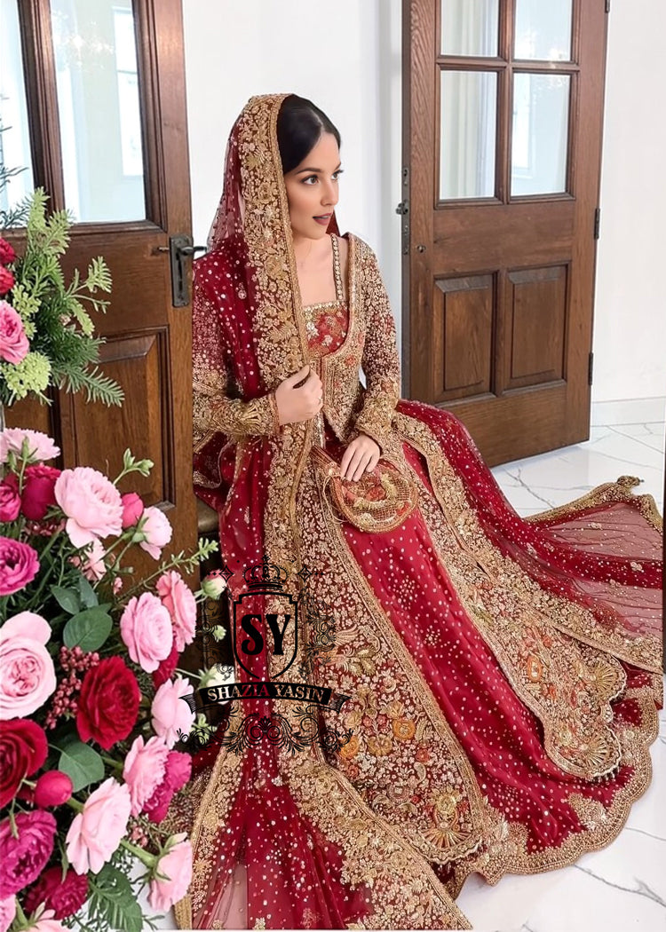 A vision of radiance and romance, custom-created for the stunning Bride. Every shimmering detail of this bridal gown Lehenga dress was designed to move with grace and leave a lasting impression. Witness the magic unfold—from her fitting session to the unforgettable wedding day.