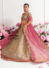 This Bridal dress is the true embodiment of elegance: delicate, silky Lame envelops the Lehenga silhouette, emphasizing every movement. Rich decoration creates a radiant effect - exquisite embroidery with pearls, beads and crystals adds depth and noble shine.
