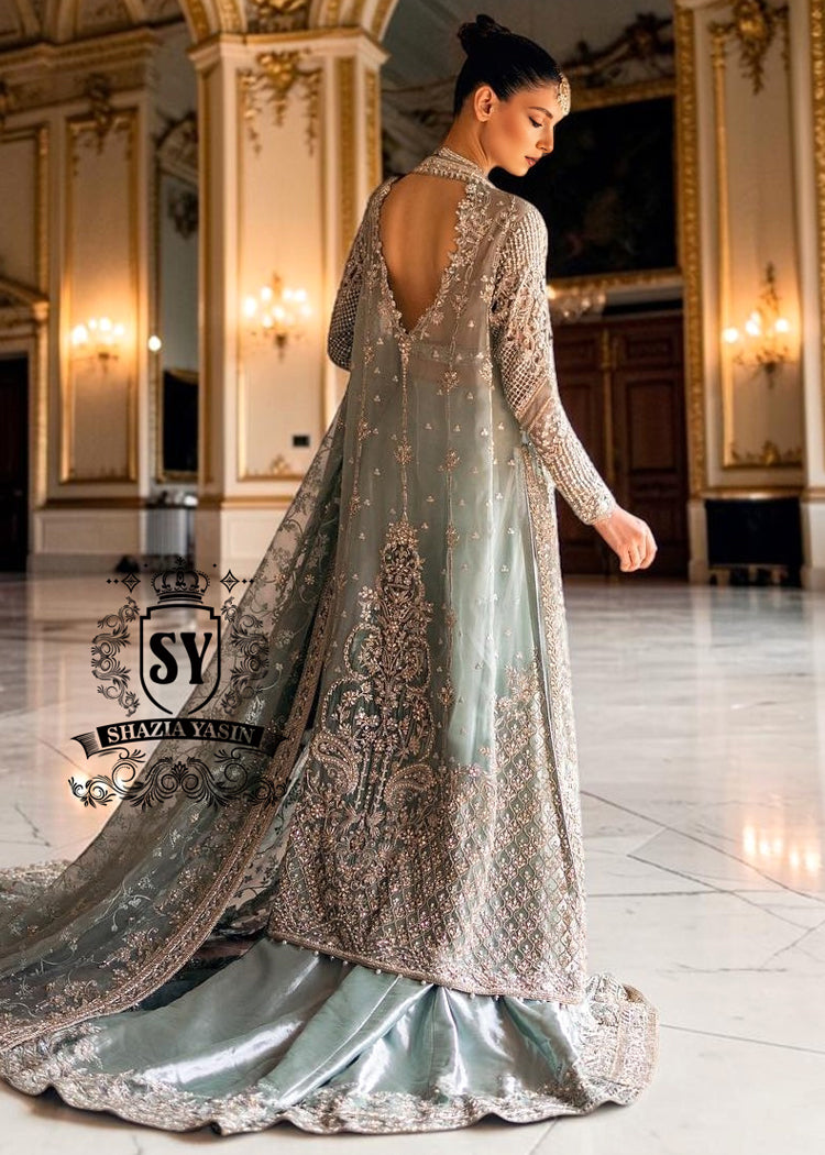 Fantastic Bridal dress in bright Crystal color will make your look extraordinary Original cut, luxurious embellishments, seductive Lehenga Choli style.