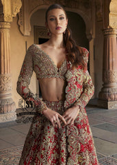 This Angels Red bridal dress is the epitome of grace and grandeur — a wedding lehenga choli dress crafted to perfection for your big day. Full of shine and feminine charm, this is a perfect choice for brides who want to subtly shine on their big day.