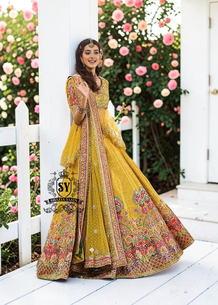 A dream transformed into elegance. This unique Lehenga Peplum design, gliding effortlessly against your skin with the lightness of silk tulle, evokes a fairy tale with every step.