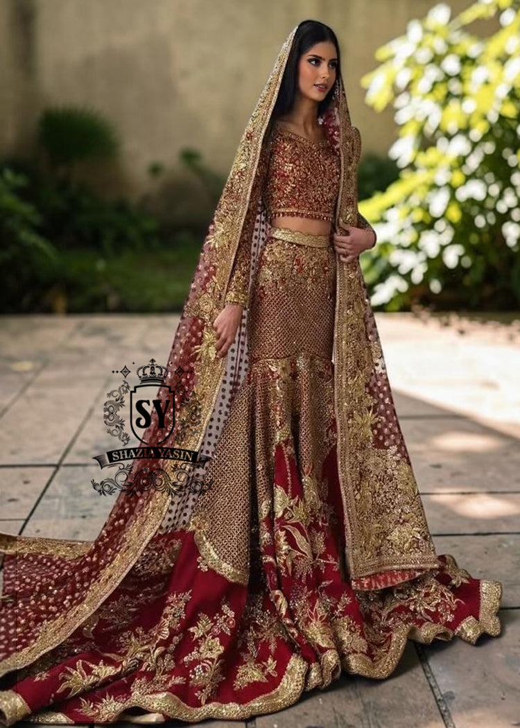 Obsessed with this sweetheart neckline glitter bridal dress. The cathedral train adds the perfect touch of elegance. The delicate shimmer and flattering lehenga silhouette make it a dream for any bride. Perfect for a romantic ceremony or a grand celebration.
