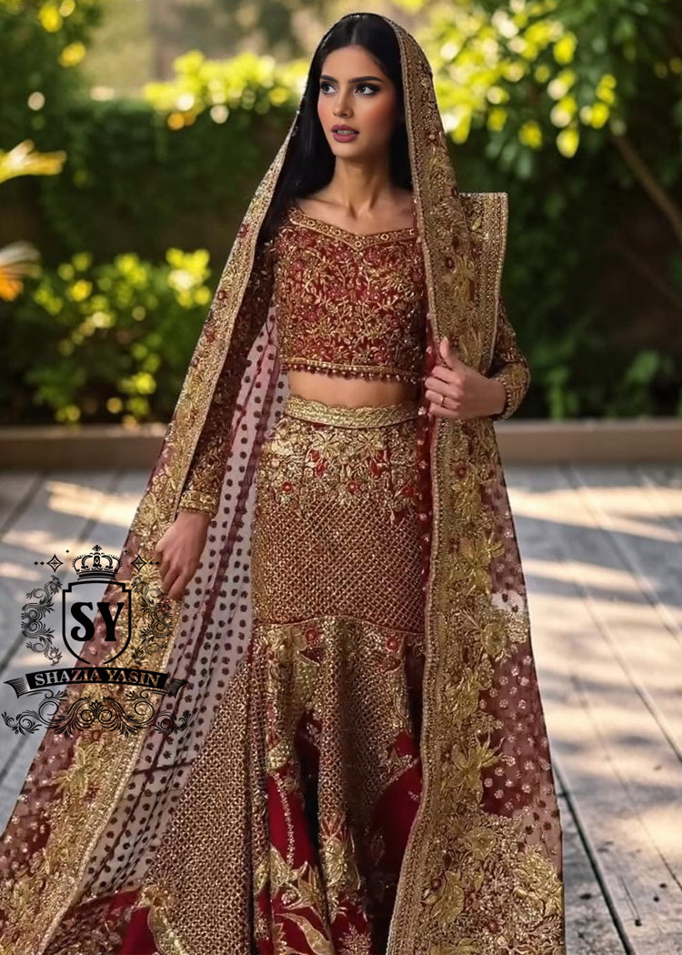 Obsessed with this sweetheart neckline glitter bridal dress. The cathedral train adds the perfect touch of elegance. The delicate shimmer and flattering lehenga silhouette make it a dream for any bride. Perfect for a romantic ceremony or a grand celebration.