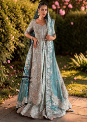 Exquisite bride in Lucky, luxe, flawless bridal dress with a fitted A-line gown & lehenga that flatters beautifully. Incredibly delicate look in the Aero Blue Bridal dress.