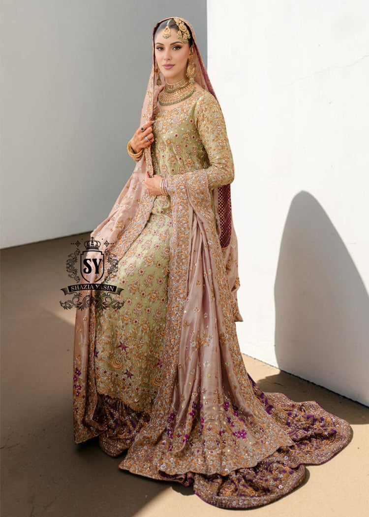 Winter Hazel - Luxury Pakistani Bridal Dress with Farshi Lehenga | Shazia Yasin The Bride's Zone