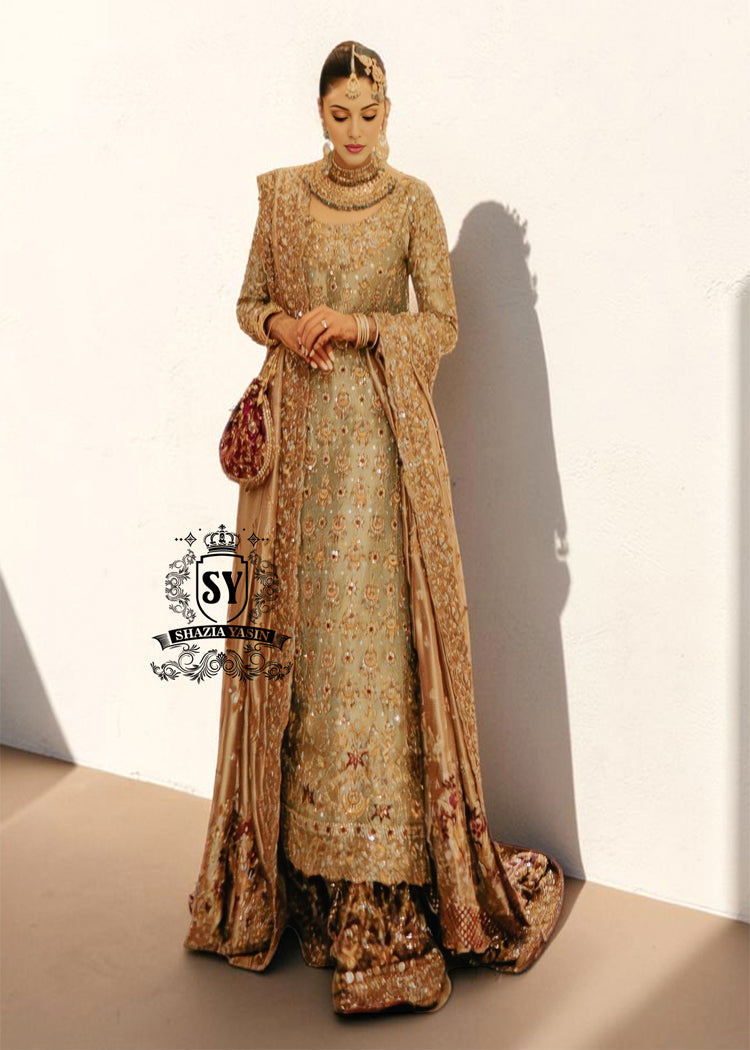 Winter Hazel - Luxury Pakistani Bridal Dress with Farshi Lehenga | Shazia Yasin The Bride's Zone