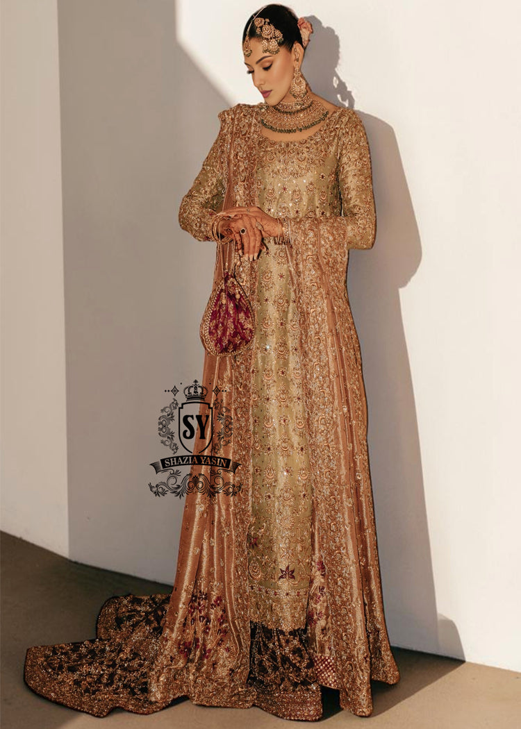 Winter Hazel - Luxury Pakistani Bridal Dress with Farshi Lehenga | Shazia Yasin The Bride's Zone