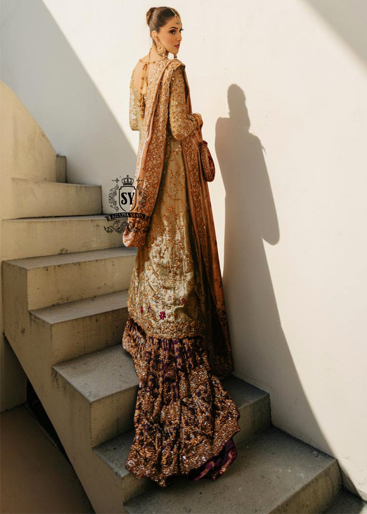 Winter Hazel - Luxury Pakistani Bridal Dress with Farshi Lehenga | Shazia Yasin The Bride's Zone