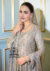 Discover Shazia Yasin’s Silver Chalice Bridal Dress with Blue Haze Lehenga, exquisitely embellished with silver zardozi and crystal embroidery. Perfect for engagement, Nikah or walima brides, this outfit captures royal tradition and luxury.