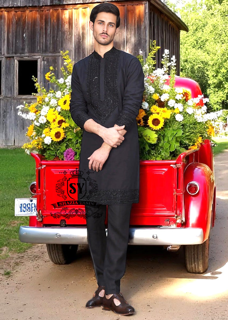 Designer Kurta Pajama for Festive Season Palmer Alaska USA Black Kurta Shalwar for Wedding Events