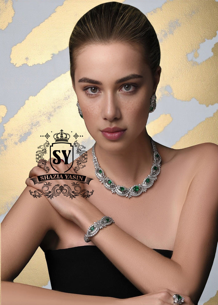 New Pakistani Elegance of Sterling Silver Emerald Jewellery Set Arlington Washington DC USA Online Jewellery Shopping Store