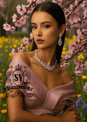 Radiant pink Kunzites and sparkling diamonds in Traditional Design. Set is Embellished with Rhodium Plated. Buy Online 925 Sterling Silver Pink Kunzites Bridal Jewellery Set.