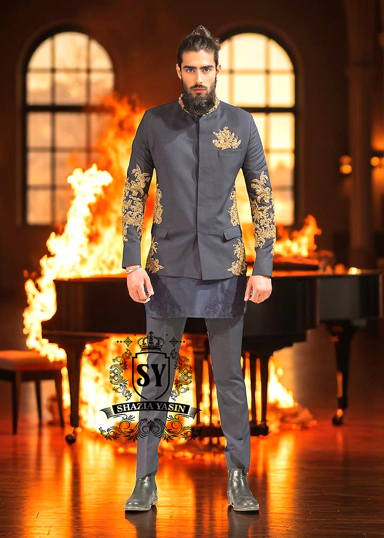 Oxford Blue Men's Prince Coat Newport News Virginia USA Stylish Embellished Prince Coat Suits