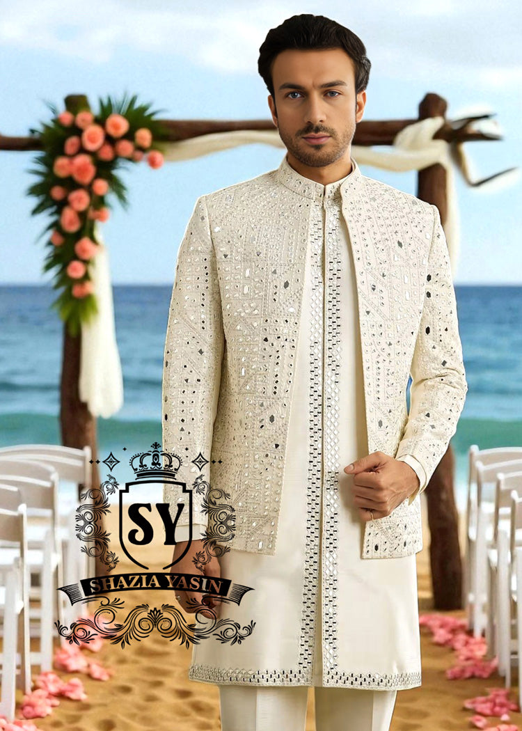 Gorgeous Mirror Embroidered Mens Prince Coat Suits Virginia Maryland USA Pakistani Designer Prince Coat
