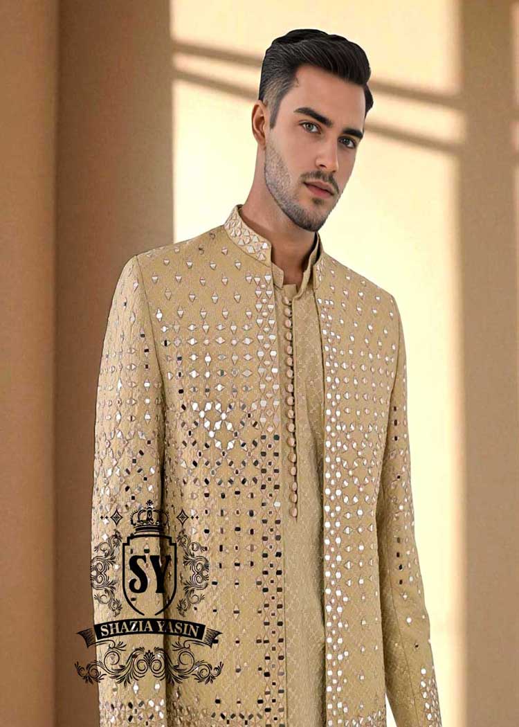 Men's Prince Coat Suits for Nikah Ceremony Hayward California CA USA Mirror Work Mens Prince Coats for Groom