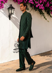 We shine the spotlight on this handsome groom, clad in a breathtakingly beautiful prince coat. Crafted from exquisite hand embellished, a perfect elegant Prince Coat for the timeless mehndi groom.