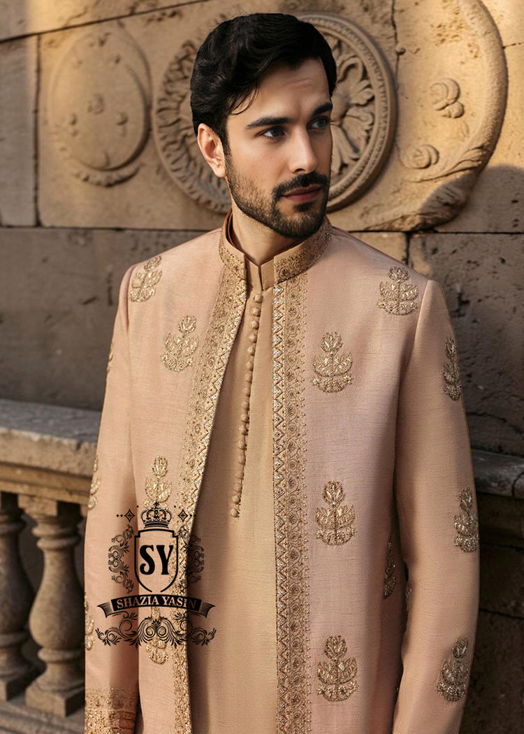 Golden Beige Luxury Men's Wedding Prince Coat Outfits San Jose California Sikh wedding fashion trends
