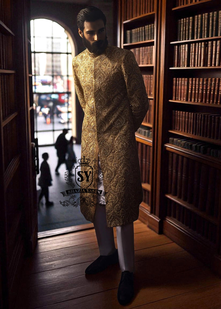 Sunray Raw Silk Sherwani Wedding Sherwani Woodside New York NY USA Designer Groomswear Sherwani