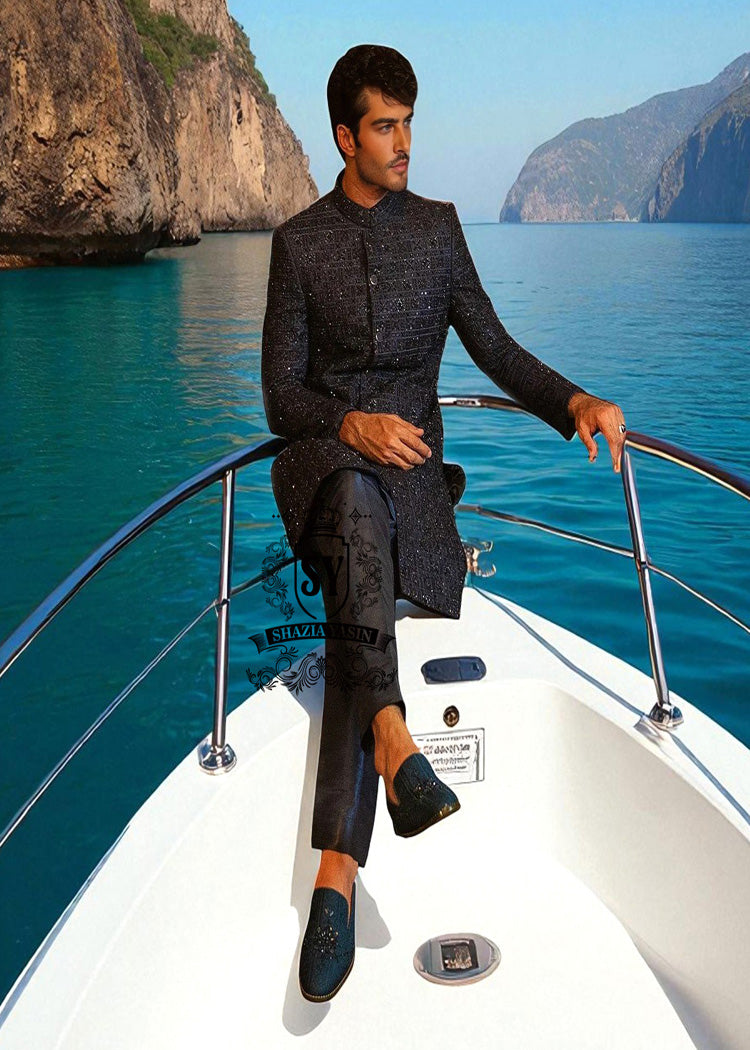Latest Black Pearl Sherwani Design Marriage Soho Road UK Buy Sherwani for Groom With Price In Pakistan