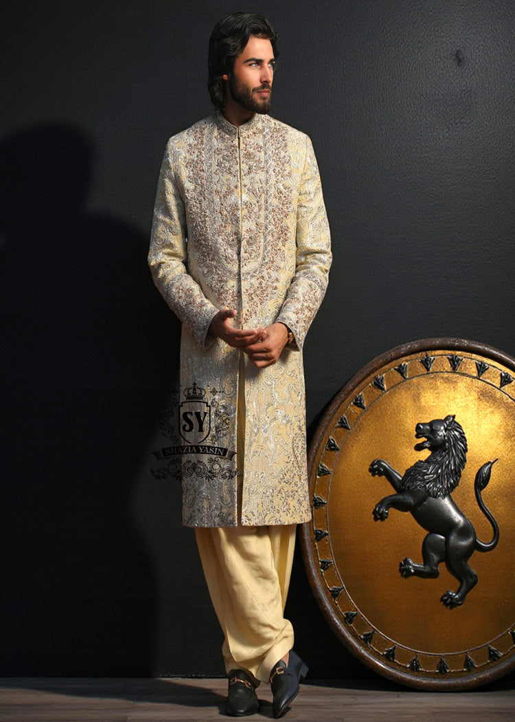 Light Beige Sherwani Style Pakistani Groom Dress San Antonio Texas USA Designer Sherwani Suit Pakistan