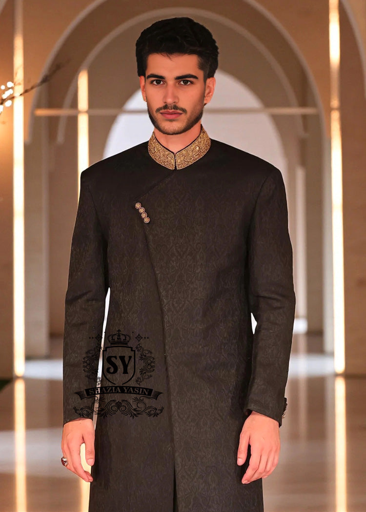 Men's Black Sherwani Suit - Best Selection Bespoke Mens Angarkha Sherwani Wedding UK USA Canada Australia