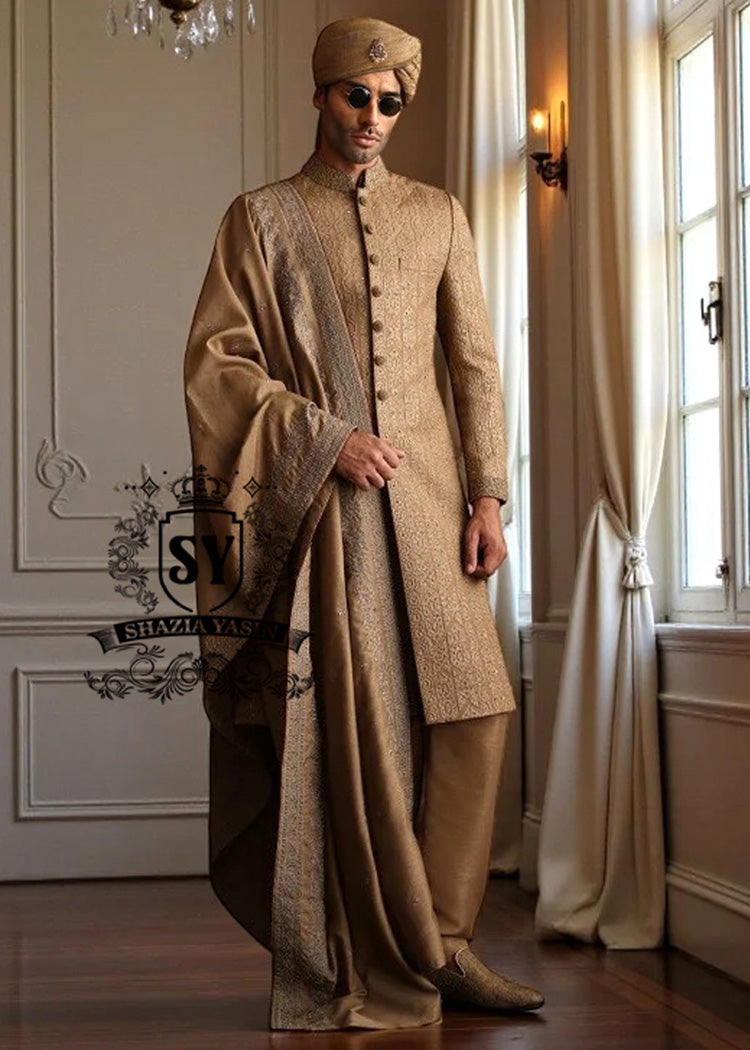 Men's Burlywood sherwani Suits for Weddings, Modern sherwani Suits, Wedding sherwani Suits for Men 2025