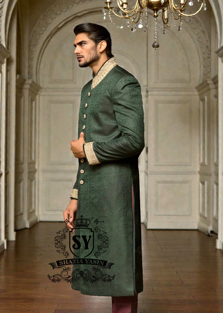 Shazia Yasin Sherwani wedding dress is a unique wearable piece of art to be cherished and passed on.
Every dress tells a story and celebrates SY Couture of our groom.